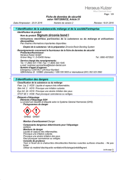 Signum zirconia bond I : Fiche de sécurité + IA