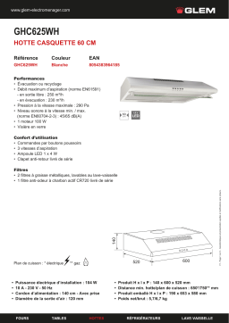 GLEM GHC625WH Hotte Casquette : Chat IA & PDF