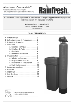 Rainfresh T Series Water Softener Manuel du propriétaire