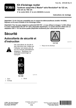 Toro Road Light Kit, 122cm, 132cm, or 152cm eZ Master Revolution Series Riding Mower Guide d'installation