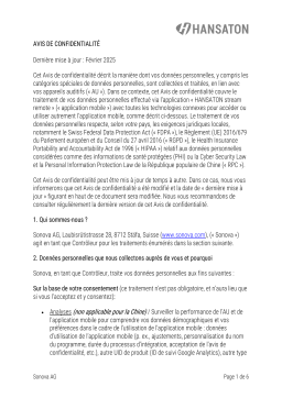 Hansaton stream remote App Privacy Notice (CA_FR) Mode d'emploi