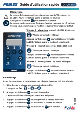 POOLSTAR Pompe de filtration Poolex Onduline &agrave; vitesse variable Mode d'emploi