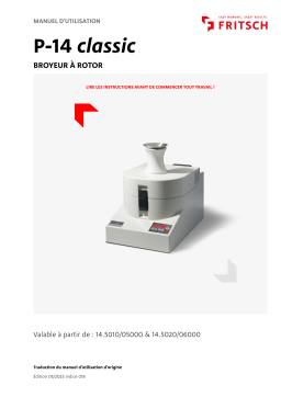 Fritsch Variable Speed Rotor Mill PULVERISETTE 14 Mode d'emploi