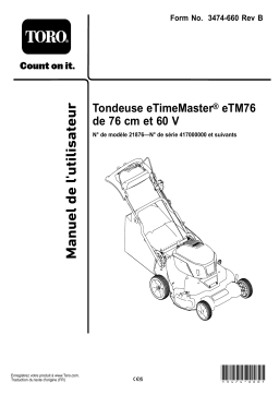 Toro 60V eTimeMaster eTM76 76cm Lawn Mower Manuel utilisateur