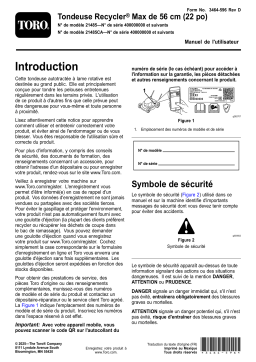 Toro 22in Recycler Max Lawn Mower Manuel utilisateur