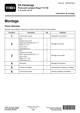 Toro Light Kit, Dingo TX 700 Compact Tool Carrier Guide d'installation