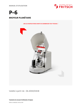 Fritsch Planetary Mono Mill PULVERISETTE 6 Mode d'emploi