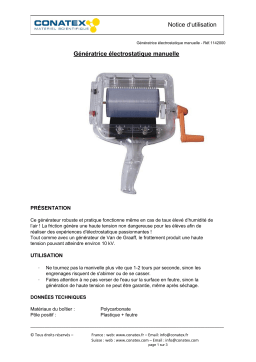 Conatex Génératrice électrostatique manuelle Manuel du propriétaire