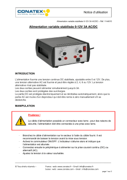 Conatex Alimentation variable stabilisée 0-12V 3A AC / DC Manuel du propriétaire