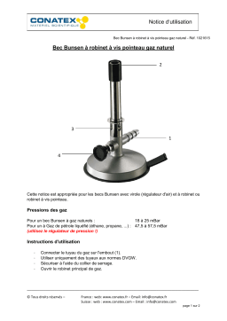 Conatex Bec Bunsen à robinet à vis pointeau gaz naturel Manuel du propriétaire